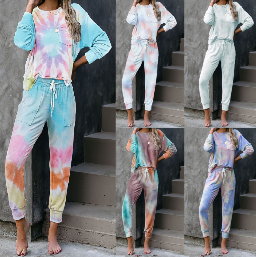 Autumn And Winter New Tie-dye Homewear Long-sleeved Trousers Pajamas Set