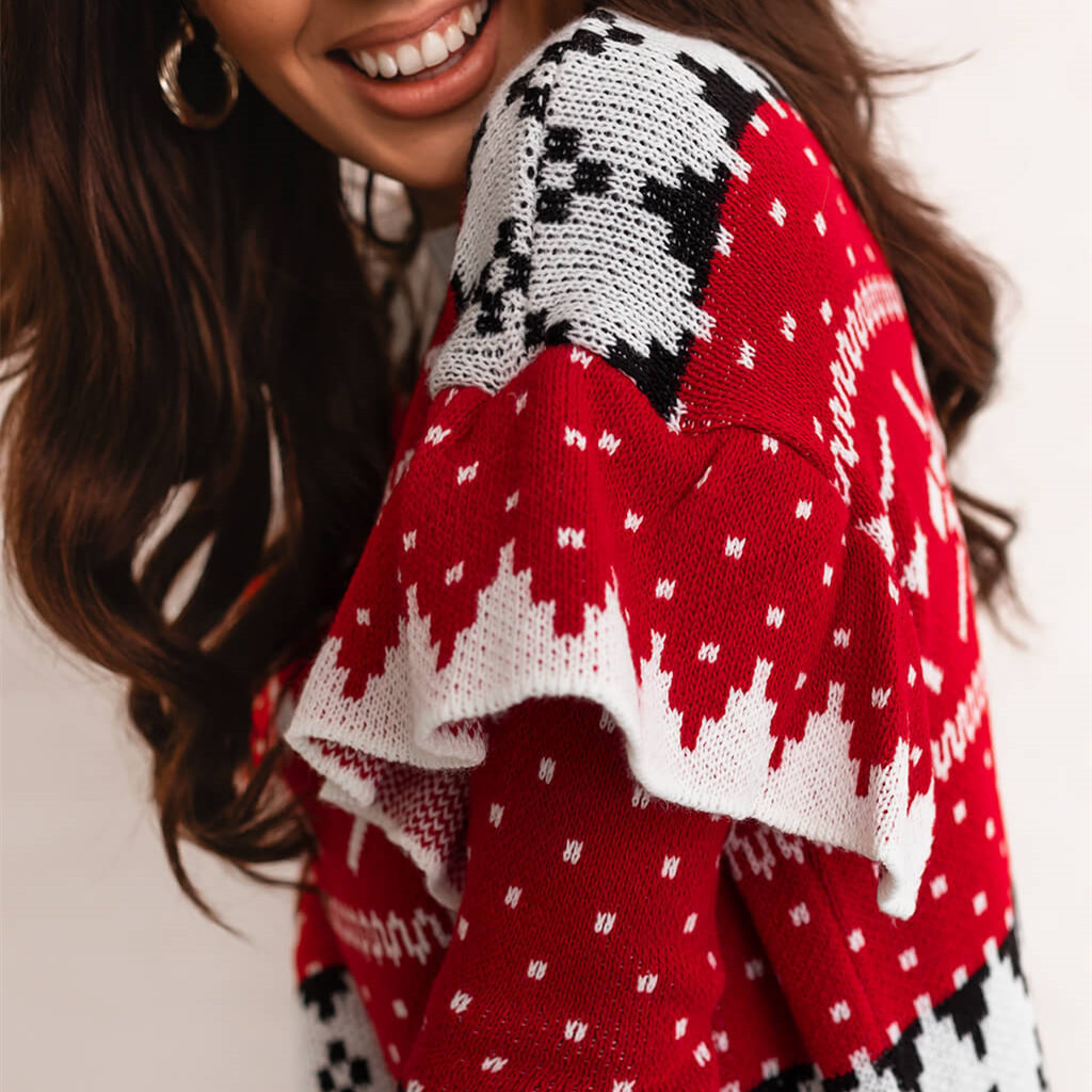 Women's Fashion Christmas Jacquard Loose Crew Neck Sweater