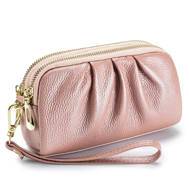 Double Large Capacity Head Layer Cowhide Temperament Purse For Women Pink - Shop at LoveMi