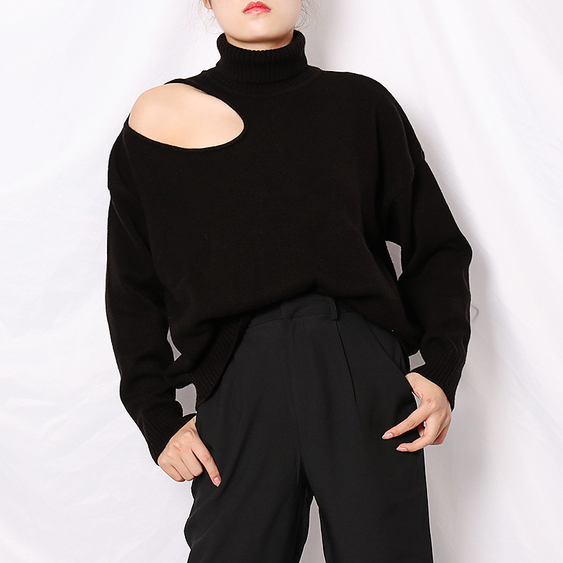 Fashion Sexy Off-shoulder High-neck Loose Sweater Women