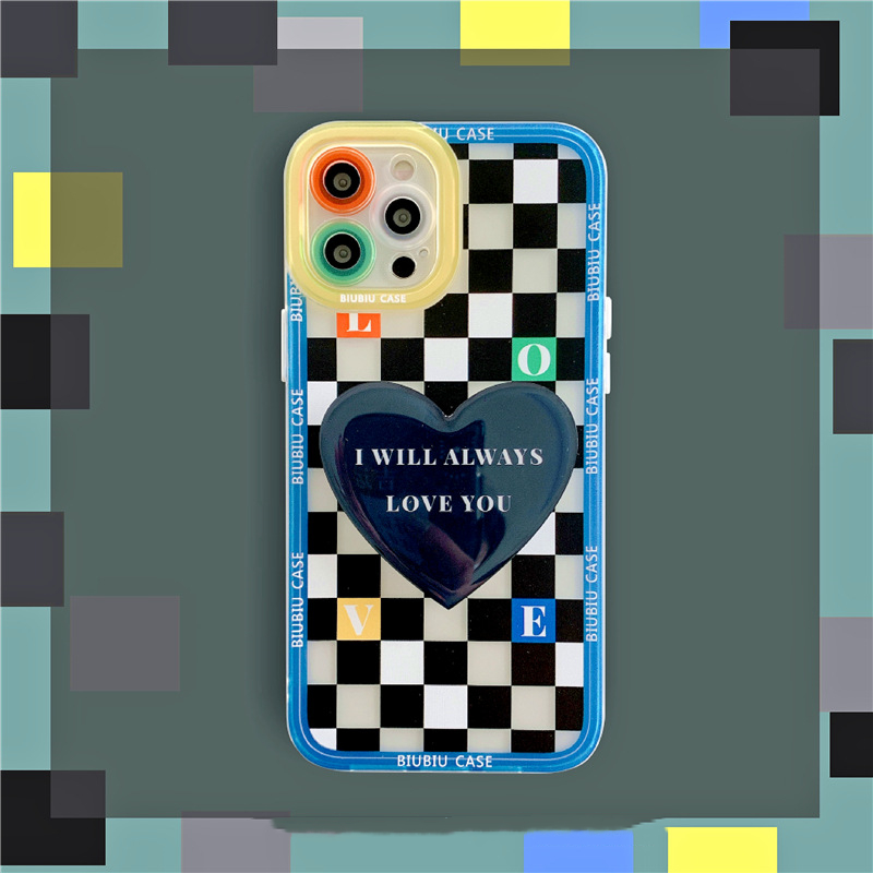 Ins Retro Lattice Love Bracket Phone Case - Image 3
