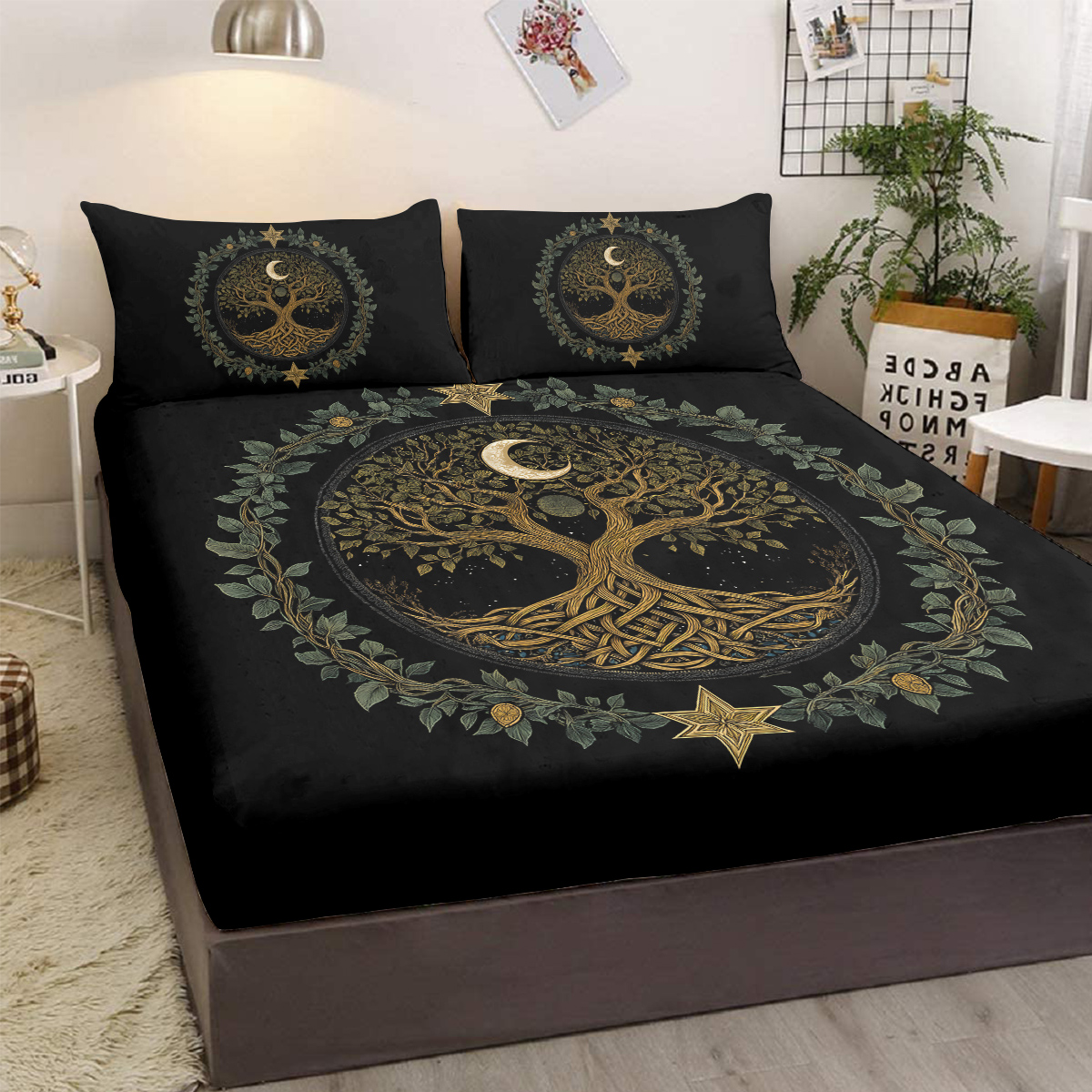 3pcs Tree Of Life Minimalist Comfort Series Bed Fitted Sheet And Two Pillowcases Bedding For All Seasons Use — foto 7