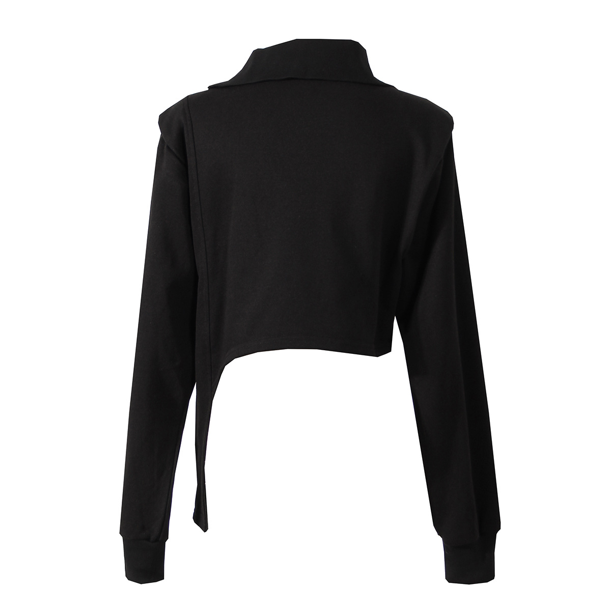 Diagonal Zip Turtleneck Irregular Hem Waist Long-sleeved Sweatshirt