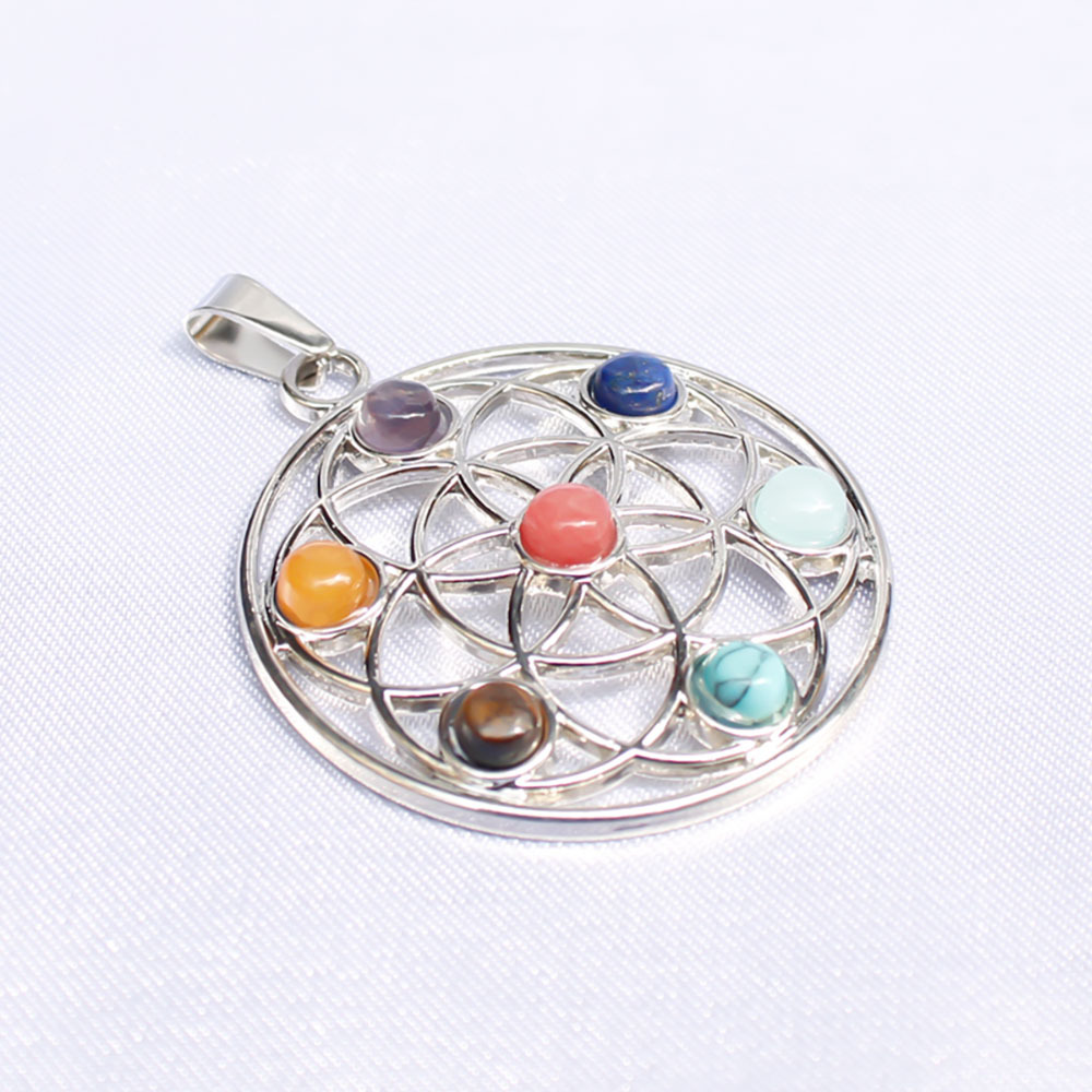Crystal Seven Chakra Pendant Colored Rough Stone