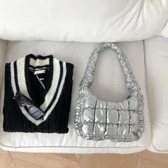 High-grade Small Design One-shoulder Cotton-padded Jacket Bag - Silver - View 1