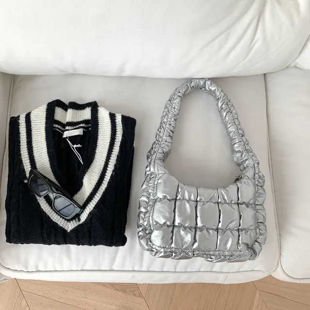 High grade Small Design One shoulder Cotton padded Jacket Bag Silver - Shop at LoveMi