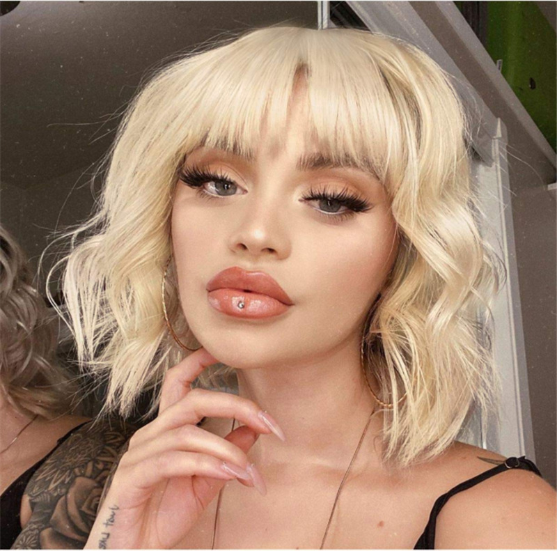 Fashion Ladies Chemical Fiber Air Liu Hai Ripple Wig Head Cover Pale Gold - Shop at LoveMi