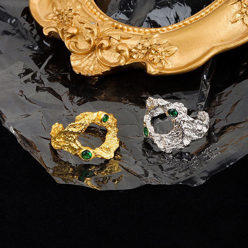 Frosty Wind Irregular Texture Hollow Ring Women