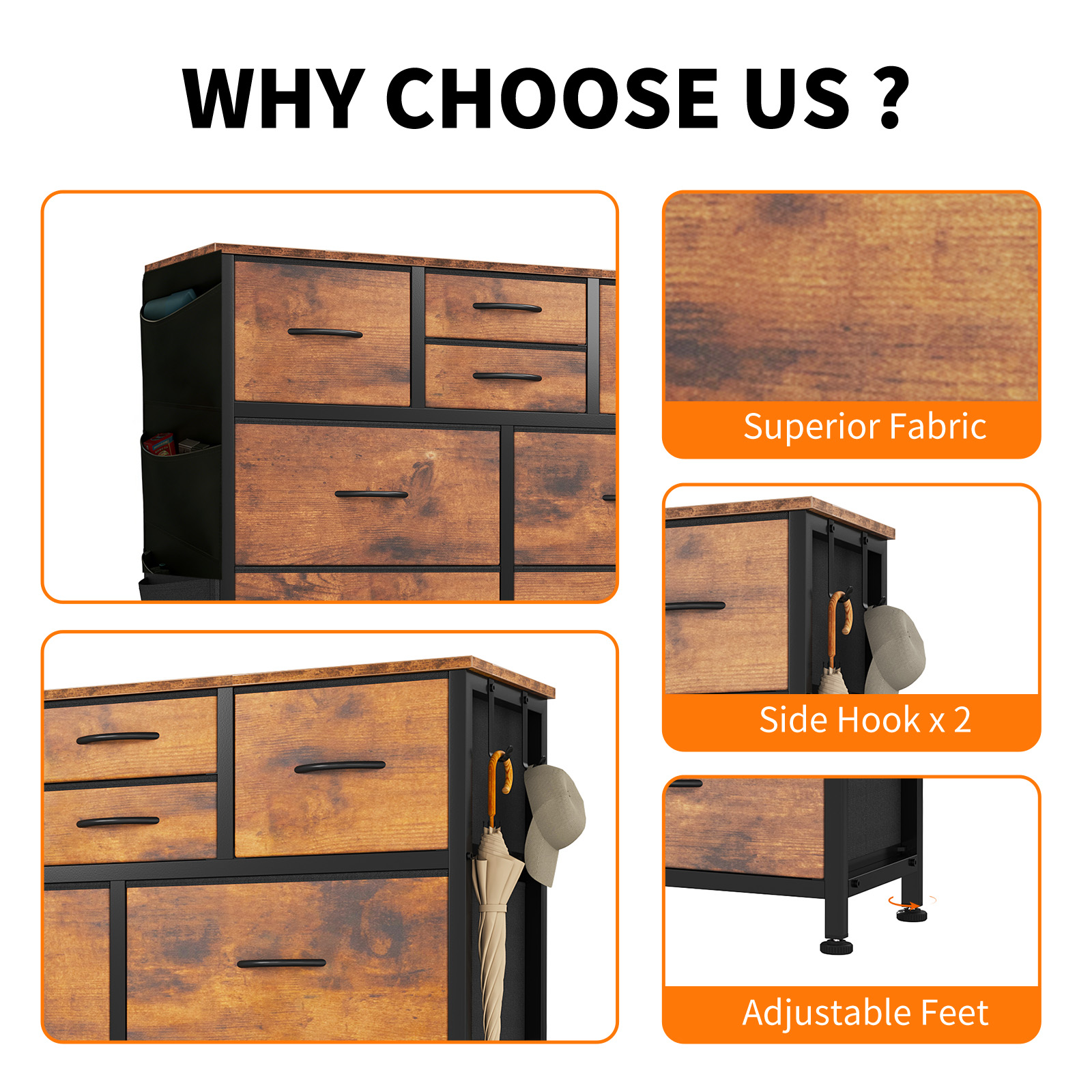 10-Drawer Dresser with Side Pocket & Hooks β photo 6