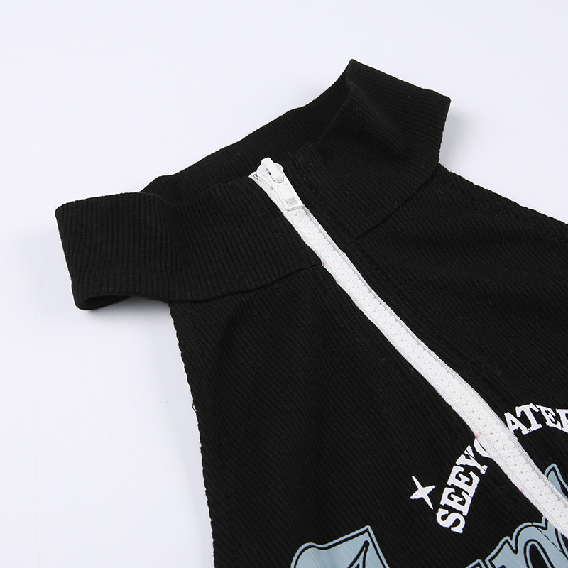 Trendy Cool Alphabet Print Zipper Sleeveless Lapel Short Vest For Women