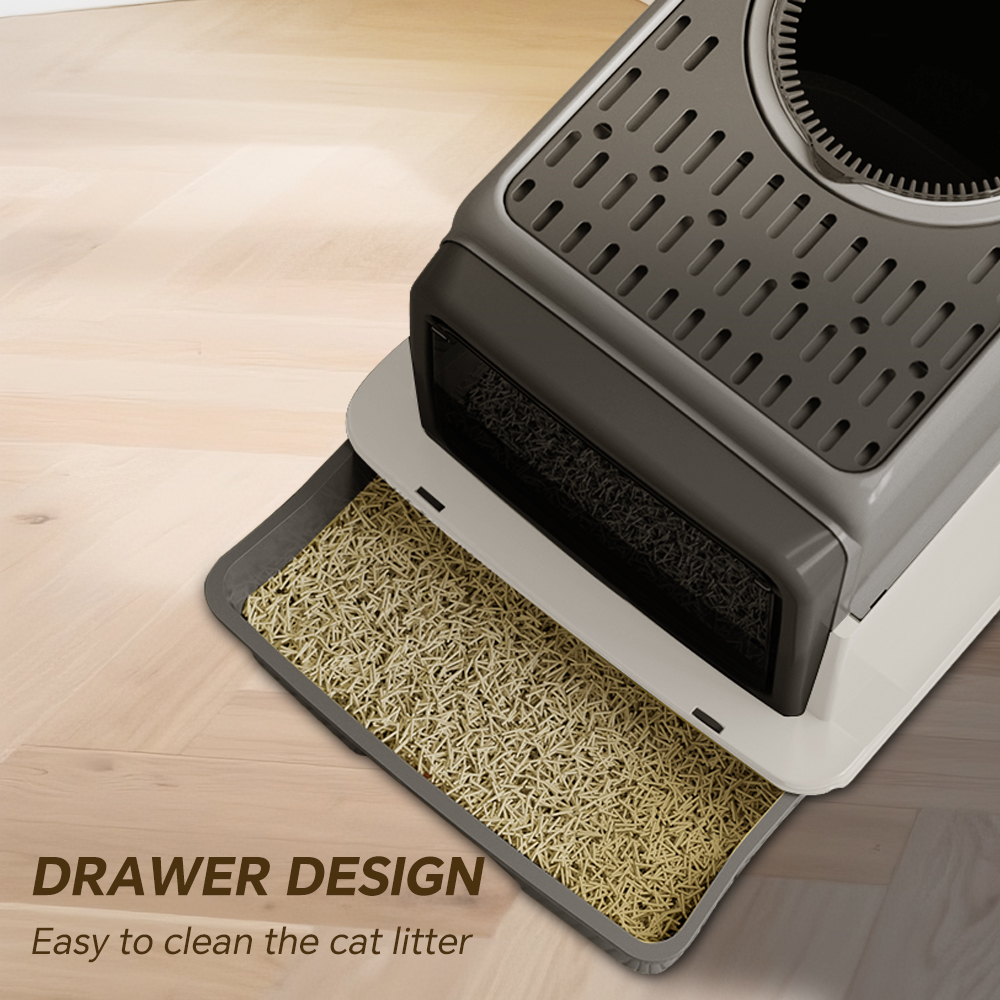 Front Flip Door Dual Opening, Anti-Splashing Anti-Tracking Odor Locking Cat Toilet With Free Scoop & Deodorant Pack