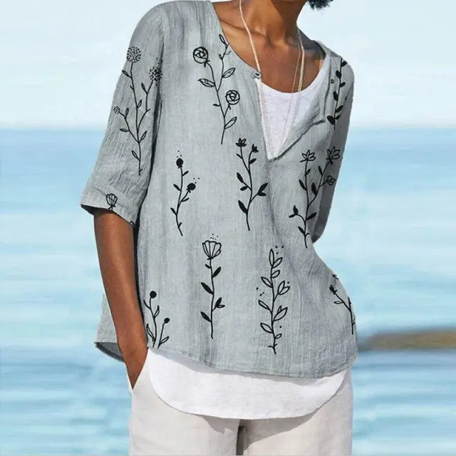 Women's Digital Printed V neck Half Sleeve Shirt Gray - Shop at LoveMi