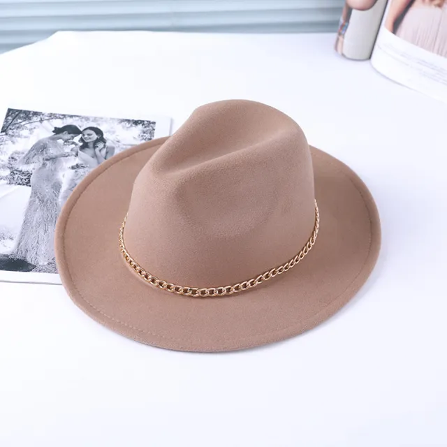 Women's Fashion Temperament Chain Decorated Bowler Hat Khaki - Shop at LoveMi