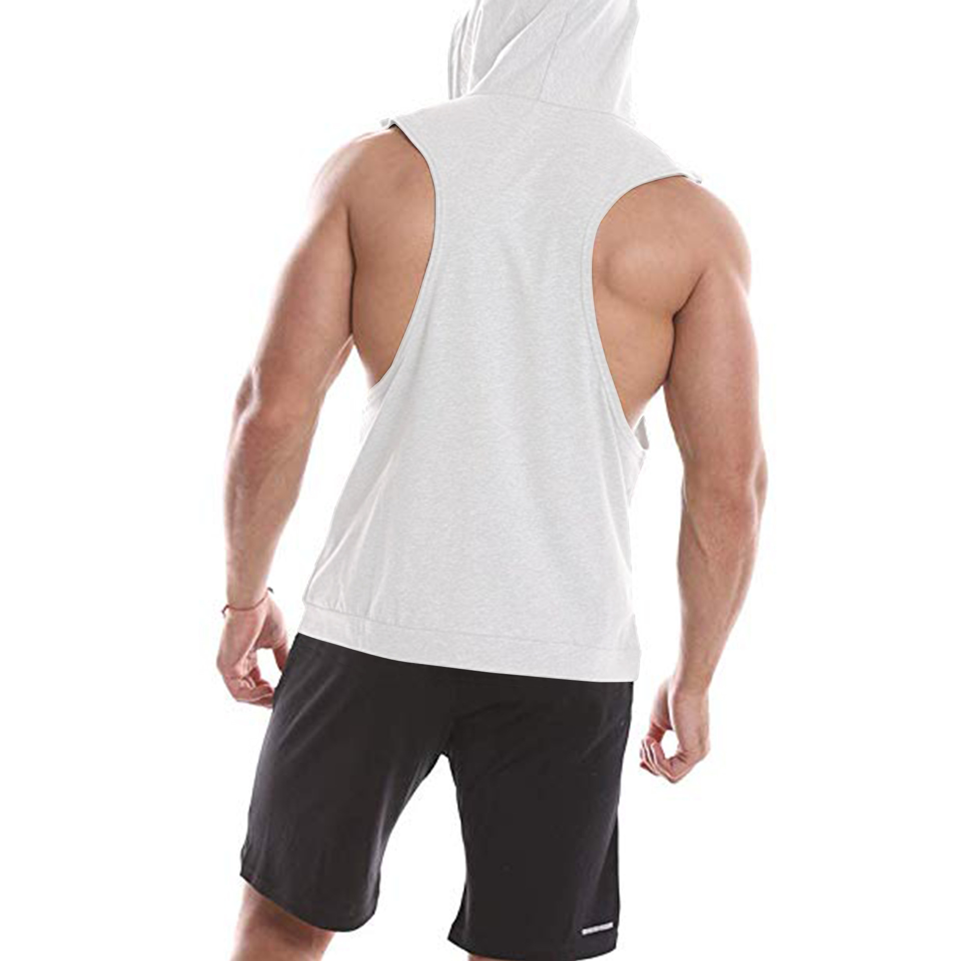 European And American Men's Fitness Pocket Sleeveless Hoodie
