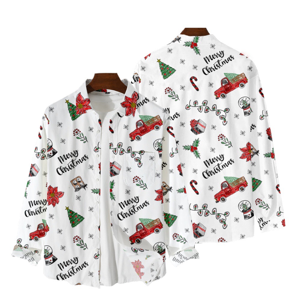 Christmas Printed Casual Loose Cardigan Long Sleeve Shirt