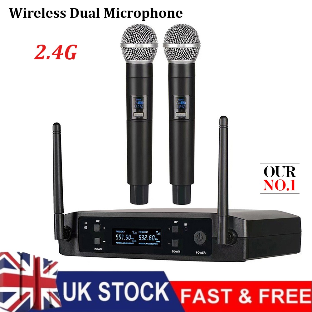 Professional 2 Channel UHF Wireless Dual Microphone Cordless Handheld Mic System