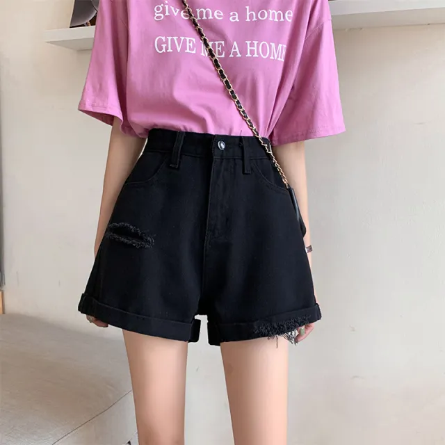 Torn Denim Mini Shorts Black - Shop at LoveMi