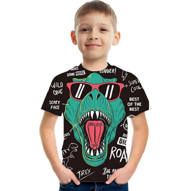 Title 2, Childrens T-shirt 3D Printed Dinosaur Short Sl...