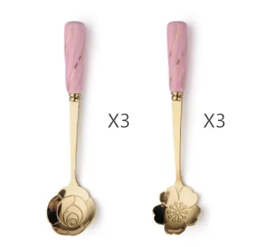 Stainless Steel Flower shaped Spoon Surface Ceramic Handle Spoon Mixing Spoon Mix C Color - Shop at LoveMi