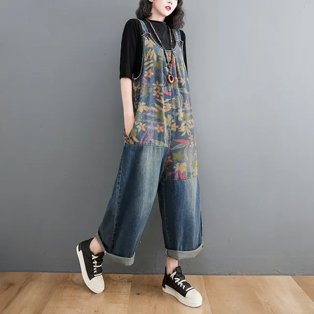 Loose Retro Casual Stitching Denim Strap Blue - Shop at LoveMi