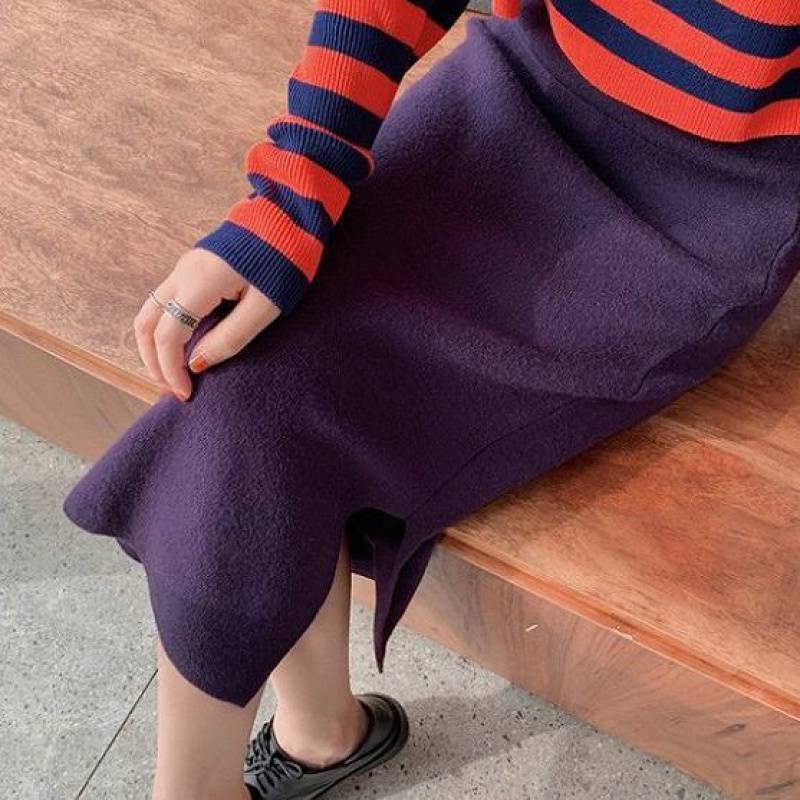 Gentle Style New Split One-step Hip Skirt Knitted Half