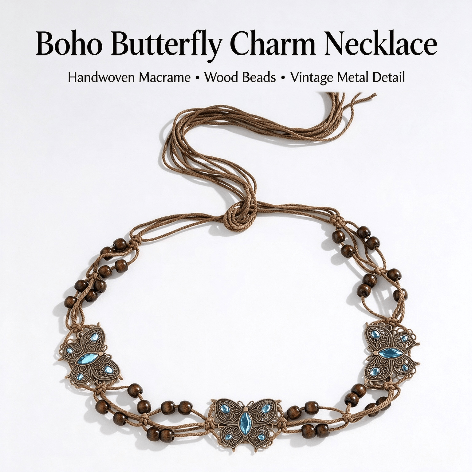 Centură de talie Blue Gem Butterfly Macrame