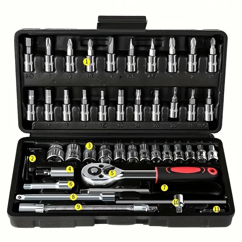 46Pcs Metric Socket 1 4  HSS Drive Ratchet Bit Set Wrench Torx Hex Tool Kit Case — foto 15