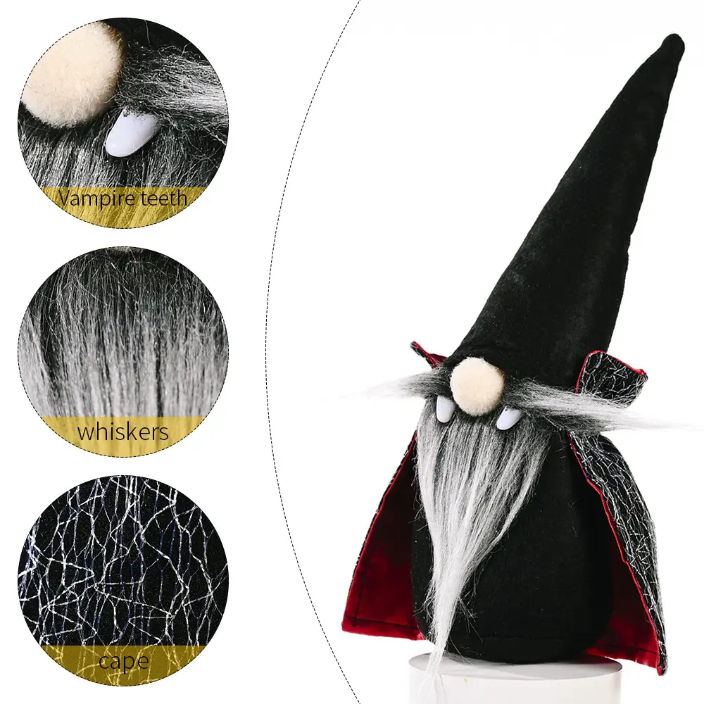 Halloween Dwarves Decorated Faceless Doll Black Witch Cloak Hat Vampire Doll
