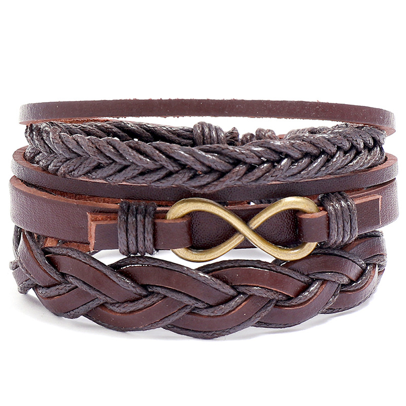 Vintage Braided Leather Cord Set Bracelet, Cowhide Bracelet, Men's Leather Bracelet