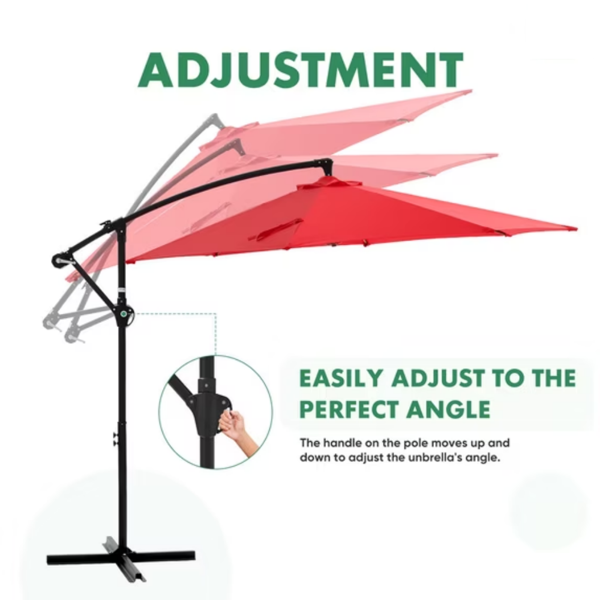 Outdoor Patio Umbrella, 10ft Offset Hanging Patio Umbrella With Aluminum Stand, 8 Ribs, UV Protection For Pool Garden Backyard Market, Red  Shipment From Walmart — foto 3
