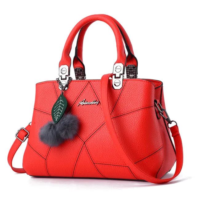 Ladies Bag Fashion Geometric Print Handbags Shoulder Messenger Bag With Ball Pendant Red - Shop at LoveMi