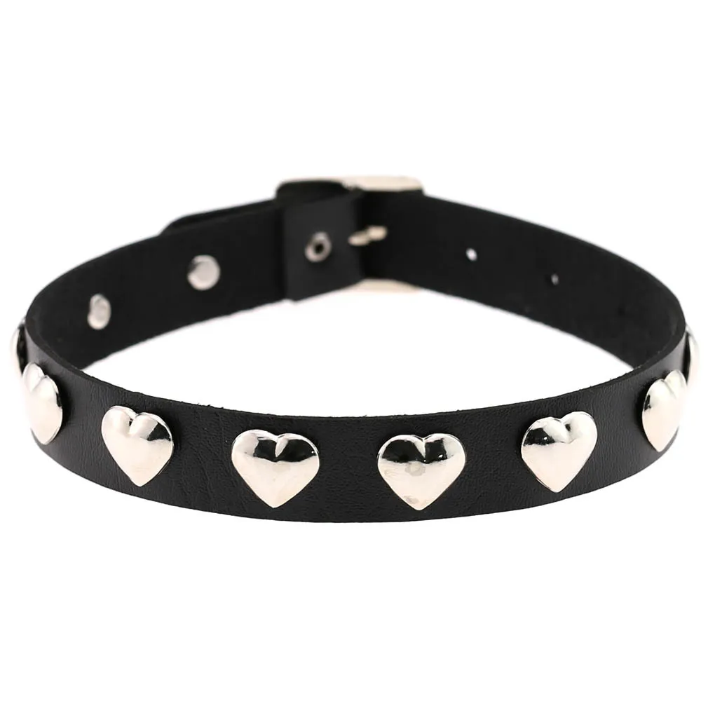 Fan Original New Punk Gothic Love Heart-shaped Rivets Pin Buckle Necklace - Black