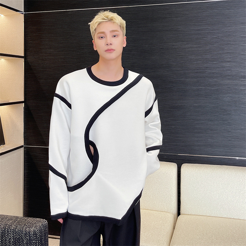Black And White Collision Color Stitching Package Edge Hollow Irregular Sweater Men