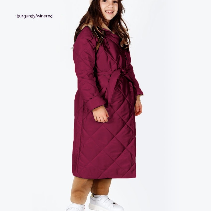 Children's Hoodie Cotton padded Jacket Slim fit Lace Up Hooded Coat For Women Wine - Shop at LoveMi