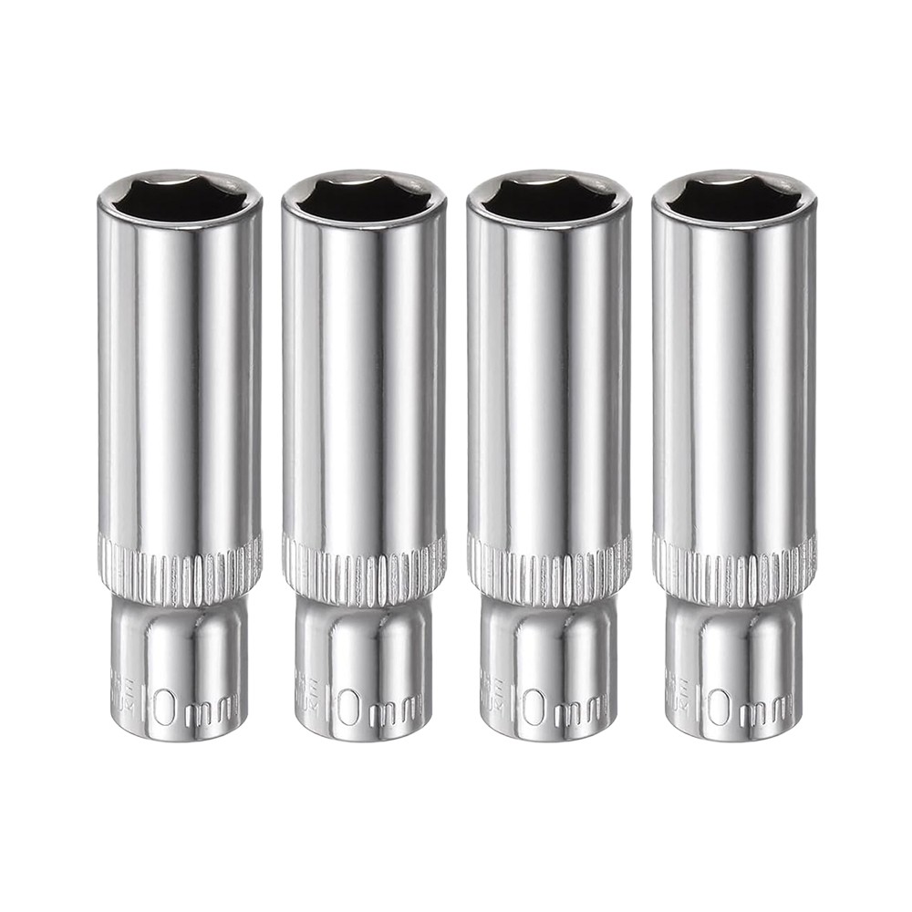 4Pc DEEP SOCKET SET CHROME PLATED METRIC 10mm GARAGE RACK HOLDER — image 7