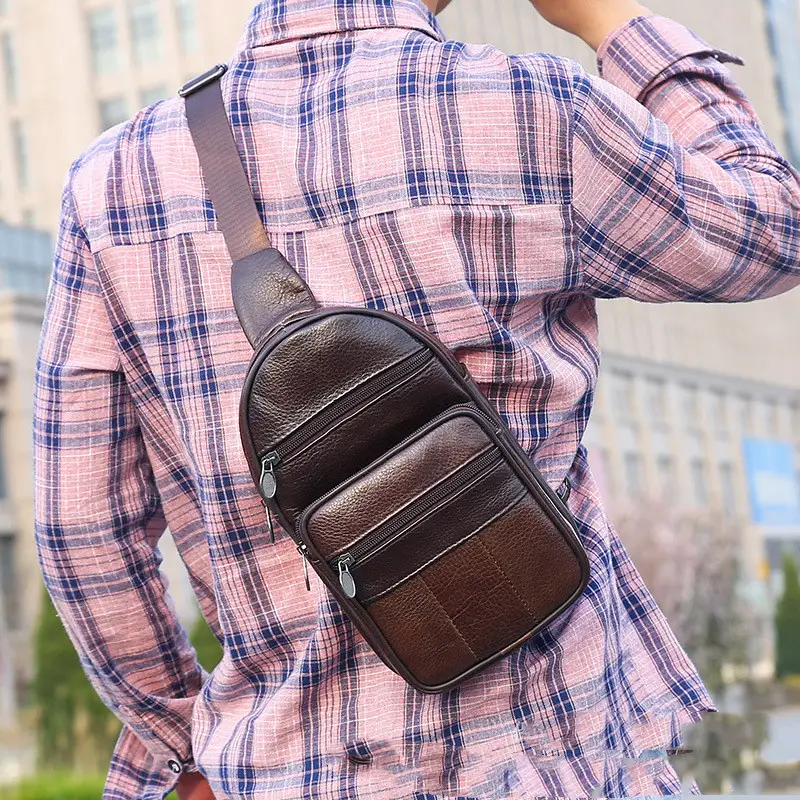 Leather Chest Bag Men's Fashion Shoulder Head Layer