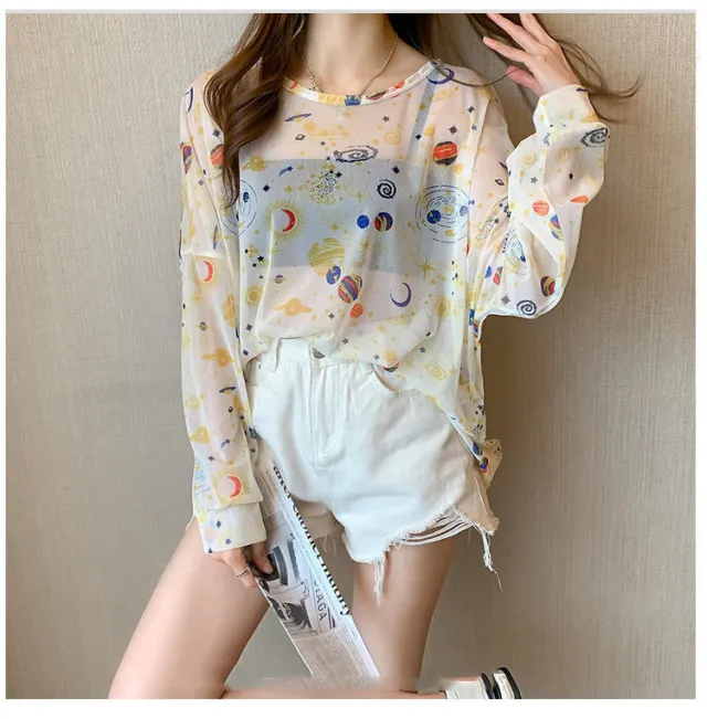 Korean Style New Loose Design Thin Mesh Top Yellow - Shop at LoveMi