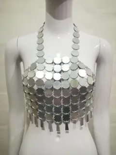 Sequined Beach Vest Contrast Sling Women's Dress - Silver - View 1