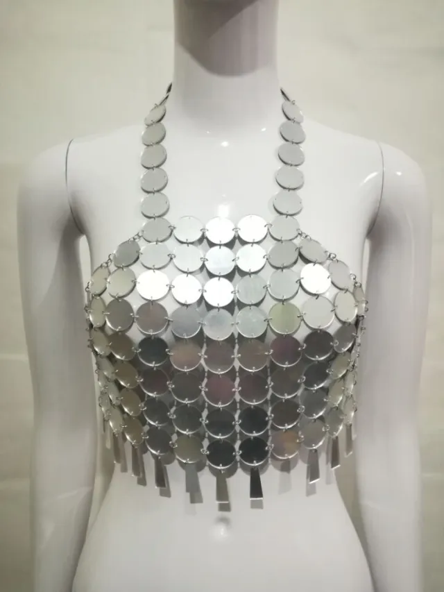 Sequined Beach Vest Contrast Sling Women's Dress Silver - Shop at LoveMi