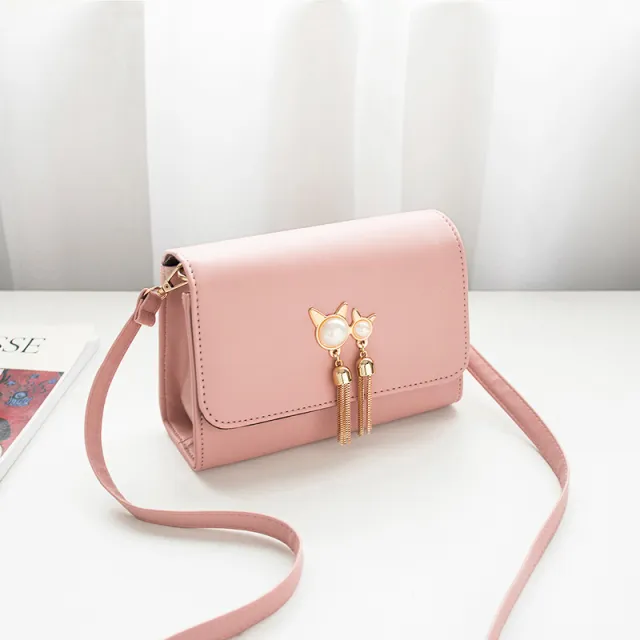 Ladies Personality Fringed One Shoulder Small Square Bag Messenger Bag Pink - Shop at LoveMi