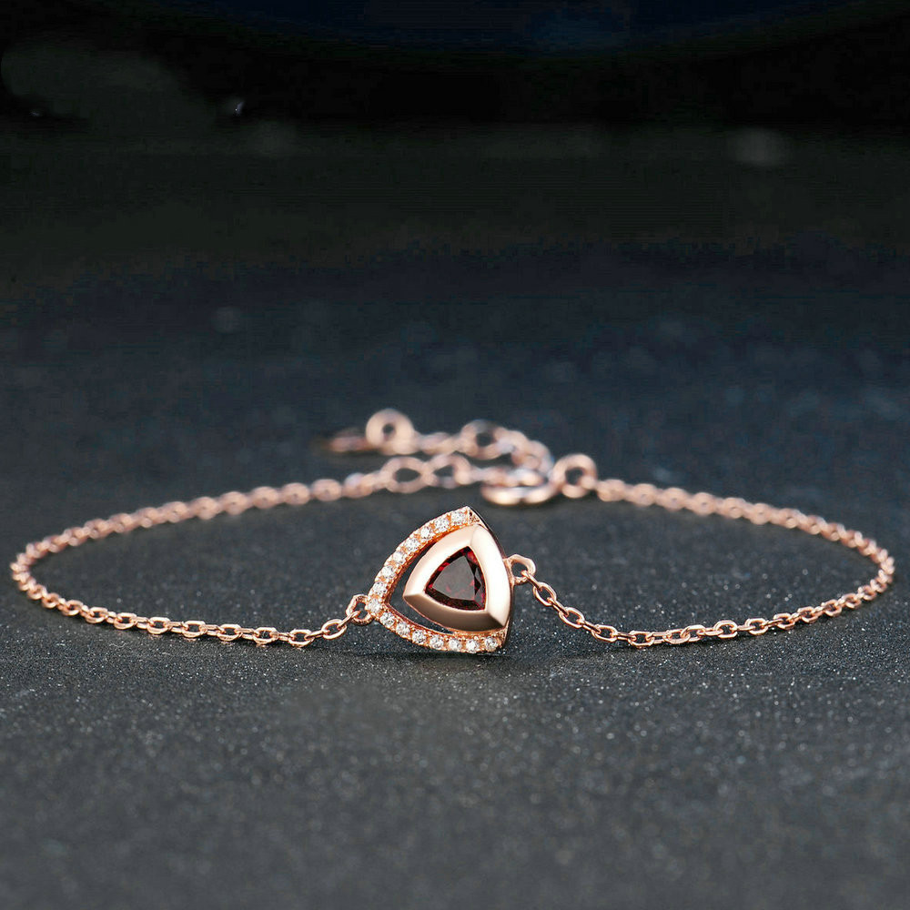 Simple Natural Garnet Rose Gold Bracelet