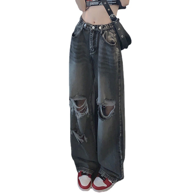 Women's Retro High Waist Ripped Jeans