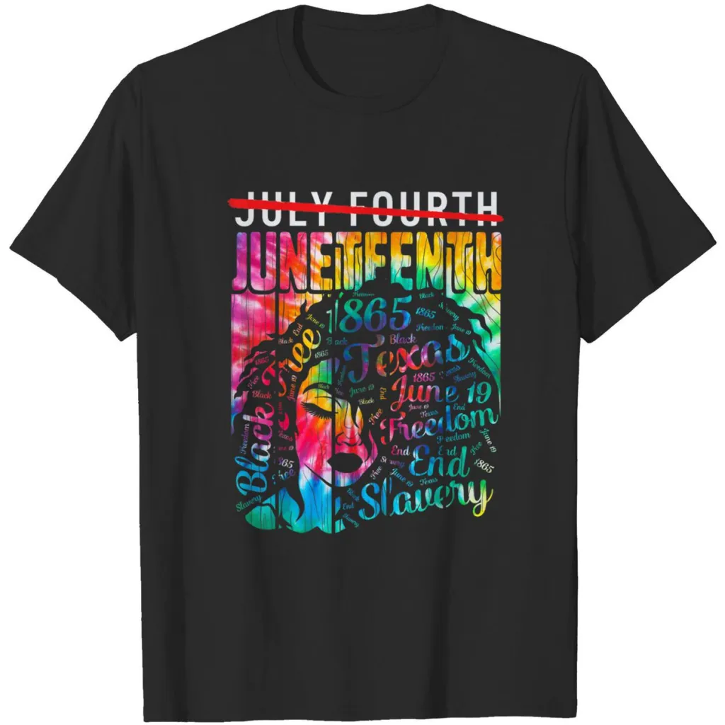 New Feminine Independence Day Portrait Print Crew Neck T-Shirt - Black