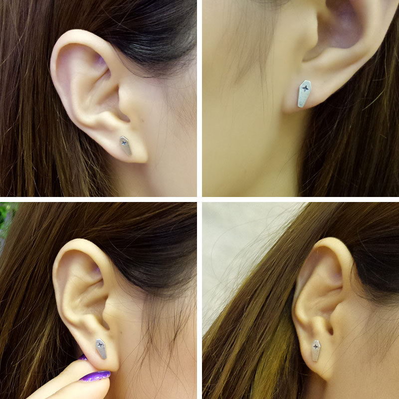 925 Sterling Silver Death Cross Rhombic Ear Studs