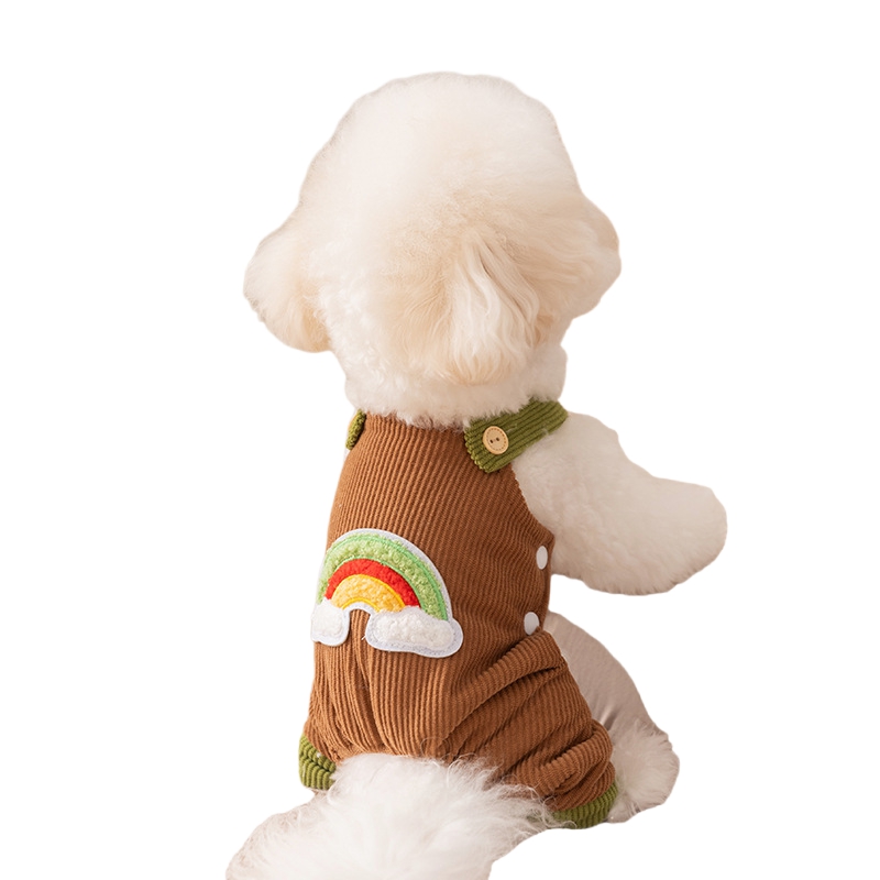 Dog Jumpsuit Pet Rainbow Corduroy Dog Pants Dog Overalls For Small Dogs Puppy Autumn Winter Dog Pants Brown - Shop at LoveMi