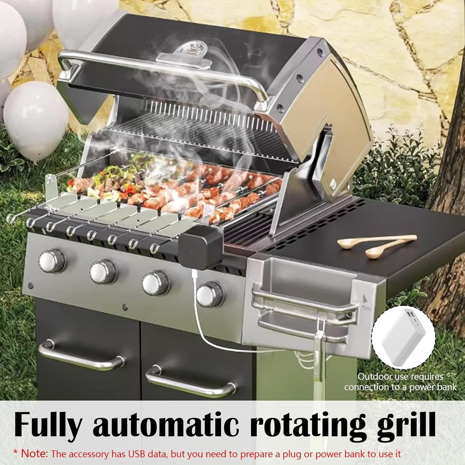 BBQ Cypriot Grill Top Rotisserie Kebab Skewers With Electric Motor USB Charge — image 11
