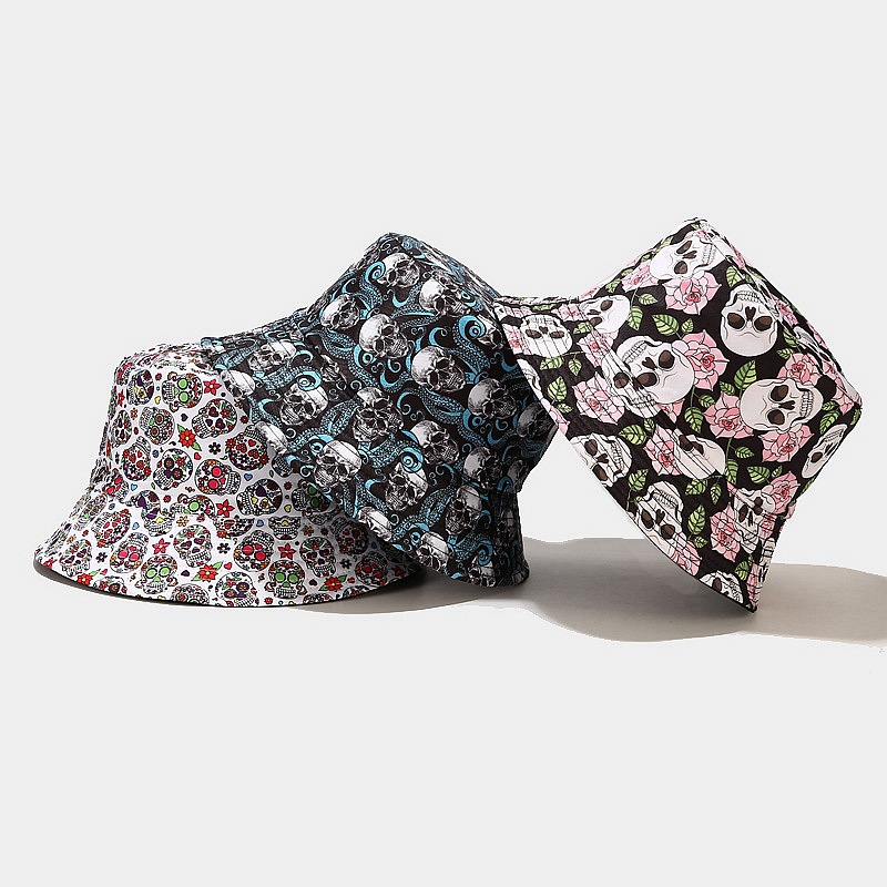 Fashionable Sunshade Skull Pattern Double-sided Bucket Hat