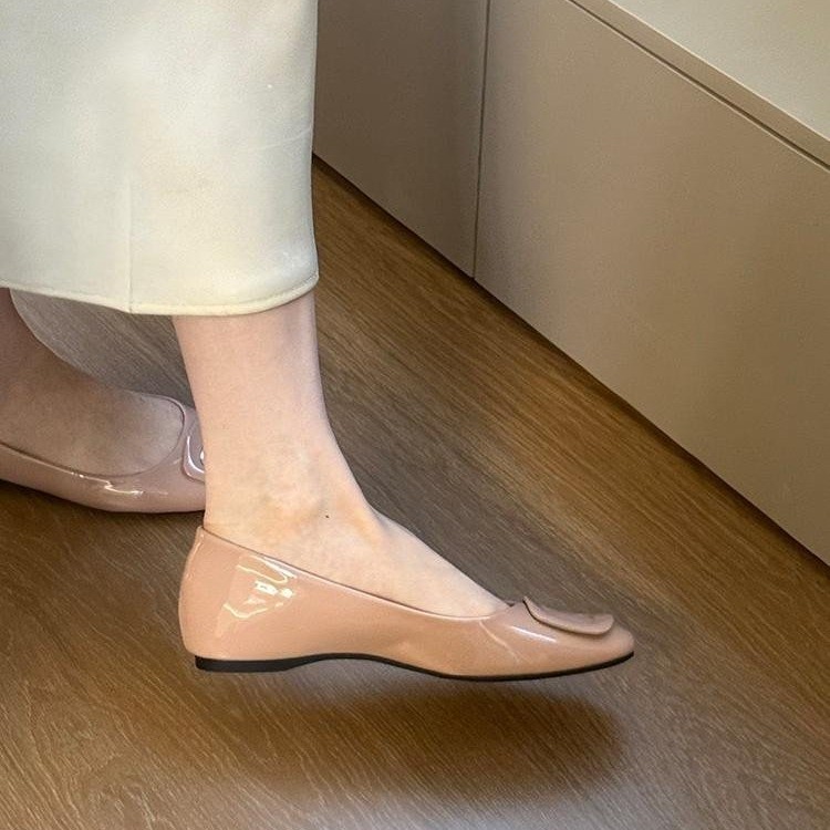 Women's Square Toe Patent Leather Flats, 2025 New Spring Summer Shallow Mouth Ballet Style Versatile Soft Leather Mary Janes