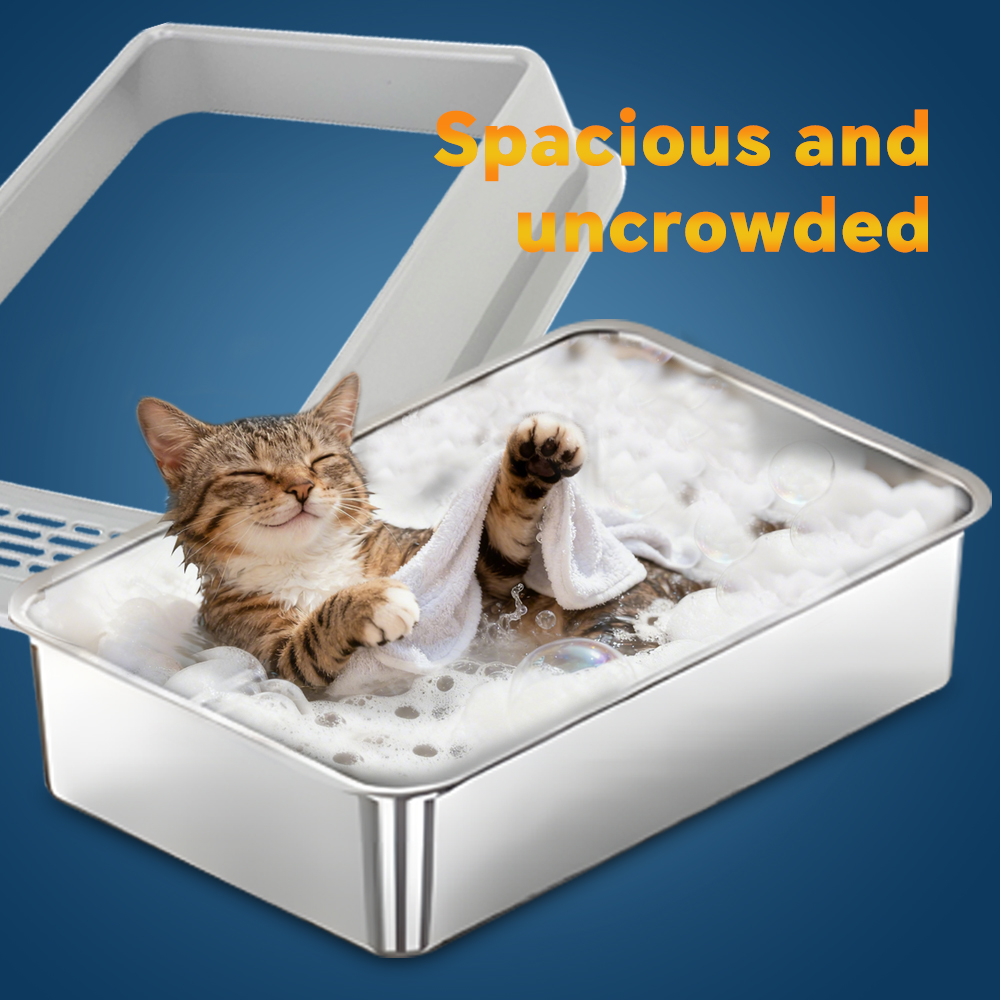 Black Stainless Steel Cat Toilet, Durable & Easy Clean, Hourglass Pedal Design, Height-Adjustable, Ideal For Large & Multi-Cat Households