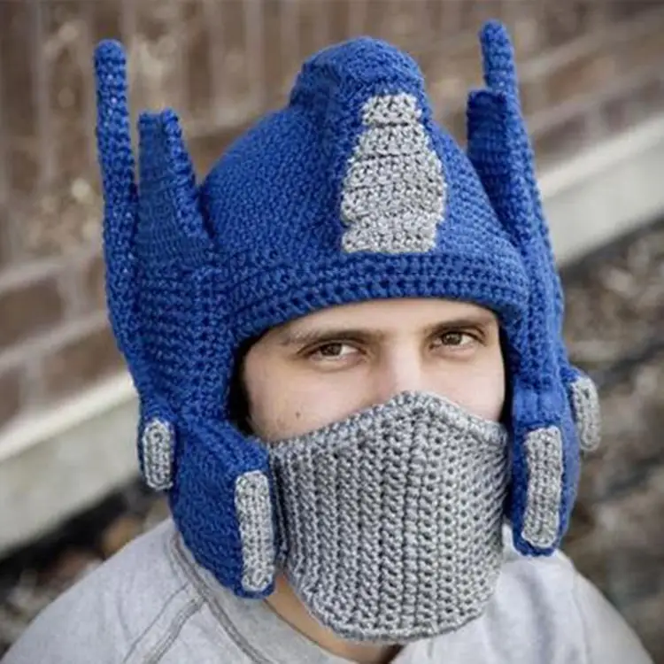 Hand-knitted wool ski helmet for men and women